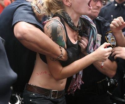 International Women's Day. The real one. Police brutality against Occupy Wall Street. These brave women are truly celebrating women's rights. Hats off for their courage and dedication to cause.