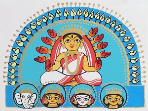 Mother Goddess Durga with Her Four Children -- Descending on Earth.